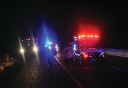 Runners switch off as the Golden Valley FD Fire Engine takes over for the Bullhead City FD Rescue/Ambulance early Monday, Aug. 16, 2010. Runners switch off as the Golden Valley FD Fire Engine takes over for the Bullhead City FD Rescue/Ambulance early Monday, Aug. 16, 2010.