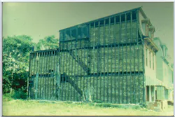 Wood-frame construction using balloon-framing methods. Wood-frame construction using balloon-framing methods.