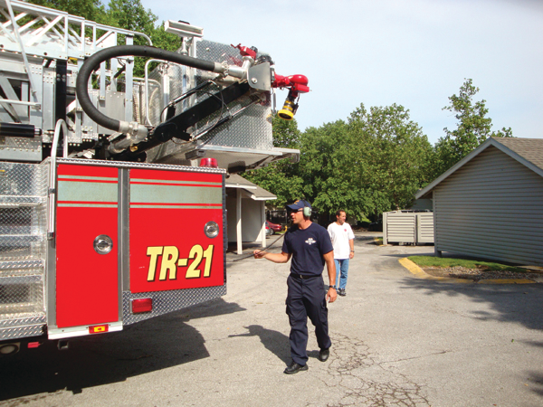 Photo 1. Johnson County, KS, Consolidated Fire District Truck 21 is equipped with wired headsets with a receptacle at the rear of the apparatus.