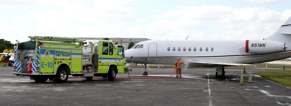 A Broward Sheriff Fire Rescue crew was called to get rid of a swarm of bees that were nesting on a jet at Fort Lauderdale-Hollywood International Airport on Wednesday.