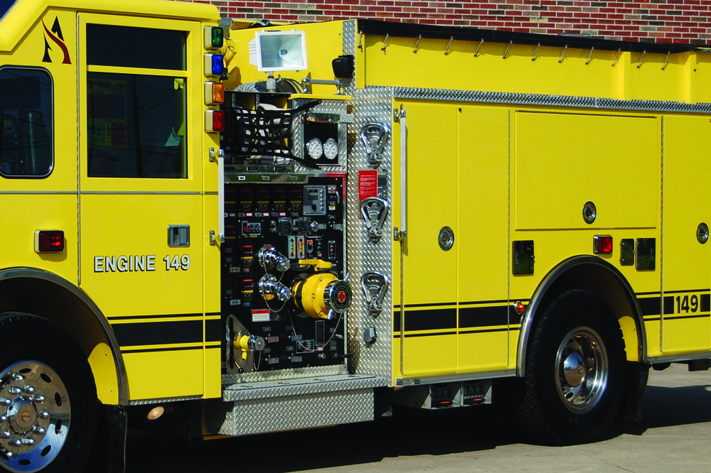 The three folding steps at the front of the body of this unit meet the NFPA 1901 standard and yet you have to ask the question: Where are we going when we get to the top step?