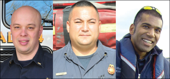 From left to right: Firefighters George Flanagan, James Jiron and Bino Harris.