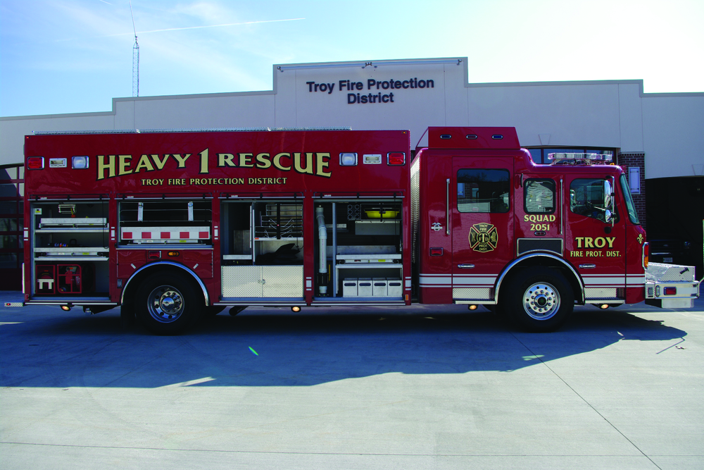 THE TROY, IL, FIRE PROTECTION DISTRICT has taken delivery of an American LaFrance walk-around heavy rescue built on an American LaFrance Metropolitan chassis powered by a 500-hp Cummins ISM engine with an Allison 4000EVS-P transmission. The unit is equipped with a 30-kilowatt Harrison generator and Whelen LED warning lights.