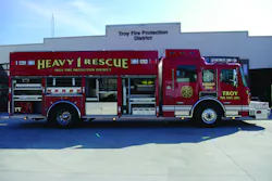 THE TROY, IL, FIRE PROTECTION DISTRICT has taken delivery of an American LaFrance walk-around heavy rescue built on an American LaFrance Metropolitan chassis powered by a 500-hp Cummins ISM engine with an Allison 4000EVS-P transmission. The unit is equipped with a 30-kilowatt Harrison generator and Whelen LED warning lights. THE TROY, IL, FIRE PROTECTION DISTRICT has taken delivery of an American LaFrance walk-around heavy rescue built on an American LaFrance Metropolitan chassis powered by a 500-hp Cummins ISM engine with an Allison 4000EVS-P transmission. The unit is equipped with a 30-kilowatt Harrison generator and Whelen LED warning lights.