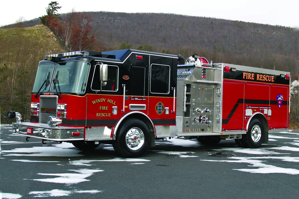 THE WINDY HILL FIRE DEPARTMENT in Florence, SC, has taken delivery of a KME custom pumper built on a KME Predator X-MFD chassis. Components include a 425-hp Cummins ISL engine, Allison 3000EVS transmission, 1,500-gpm Hale Qmax pump, 1,000-gallon poly water tank and Whelen warning lights.
