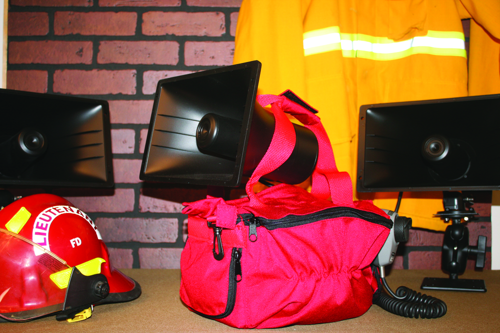 IMLCORP has introduced the SOUNDCOMMANDER SC1000MC (mobile convertible) and SC 1300MC ruggedized portable emergency notification loudspeaker systems, offering power and voice clarity to instruct firefighters, other responders and civilians. The systems include lightweight amplifier/control base unit and three loudspeakers to operate from a vehicle, tripod or command operations center desk or to be hand-carried. They are engineered to deliver undistorted live voice audio and warning sounds for directional or wide-area mass notification coverage up to 3,300 feet. Upgraded optional, wireless remote VHF transmitter enables operation up to 660 feet from the base unit.