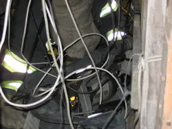 Don’t ever create such an entanglement threat in your training program while using real smoke or fire. That is asking for trouble and casualties. Don’t ever create such an entanglement threat in your training program while using real smoke or fire. That is asking for trouble and casualties.
