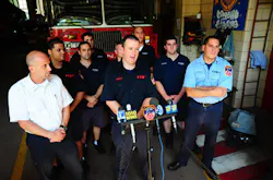 Firefighter Sean Connolly describes the rescue with Chief Joseph Omeste, left, and Lt. Edward Gonzalez, right. Firefighter Sean Connolly describes the rescue with Chief Joseph Omeste, left, and Lt. Edward Gonzalez, right.