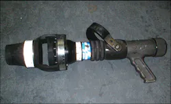 This attachment snaps on to a typical automatic fog nozzle and converts it into an effective air aspirating nozzle. The finished foam is thicker with a longer drain time, then without the attachment. This attachment snaps on to a typical automatic fog nozzle and converts it into an effective air aspirating nozzle. The finished foam is thicker with a longer drain time, then without the attachment.