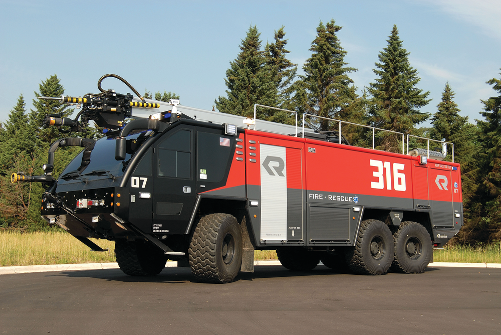 This Rosenbauer Panther 6x6 Aircraft Rescue Firefighting vehicle (ARFF) is featured as Sentinel Prime in 'Transformers 3: Dark of the Moon.'
