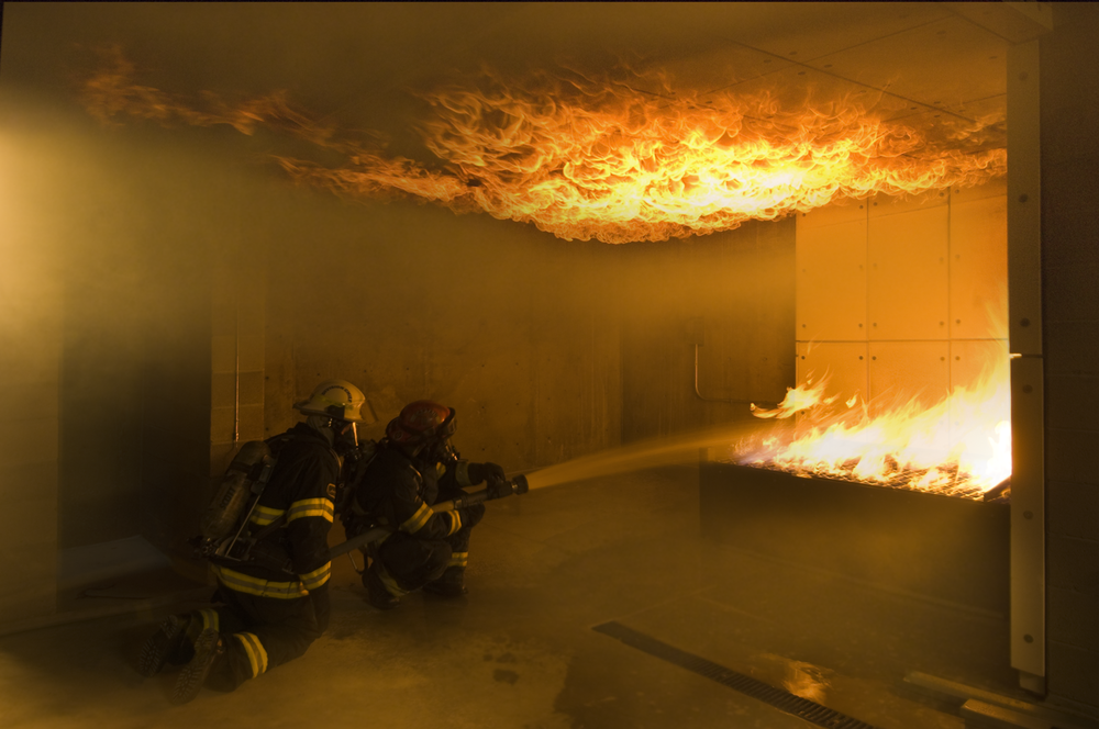 The North Metro Fire & Rescue fire training facility in Colorado uses propane in its burn props like this bedroom mockup, as it burns cleaner than other fuels.