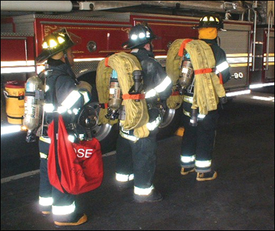 The three-piece hose pack system, with two hose packs and one tool bag with accessories, is designed so that three members can carry all they need to initially deliver a powerful punch and with additional flexibility should the situation demand.