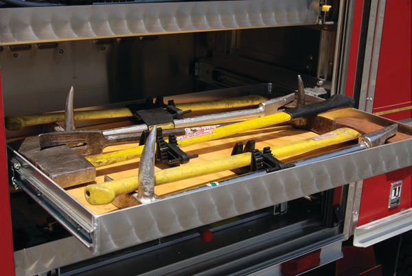 Irons are mounted at the right side of the body. Equipment can be carried in a number of configurations based upon the needs and operational requirements of the department.