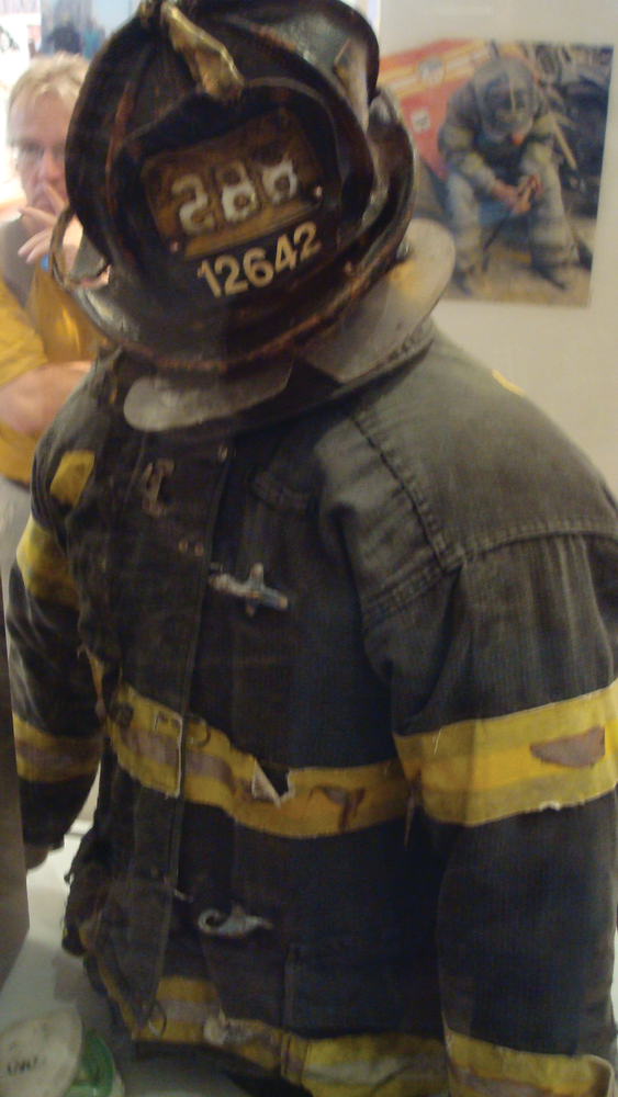 Jonathan Ielpi&rsquo;s turnout clothing on display in the Tribute WTC Visitor Center.