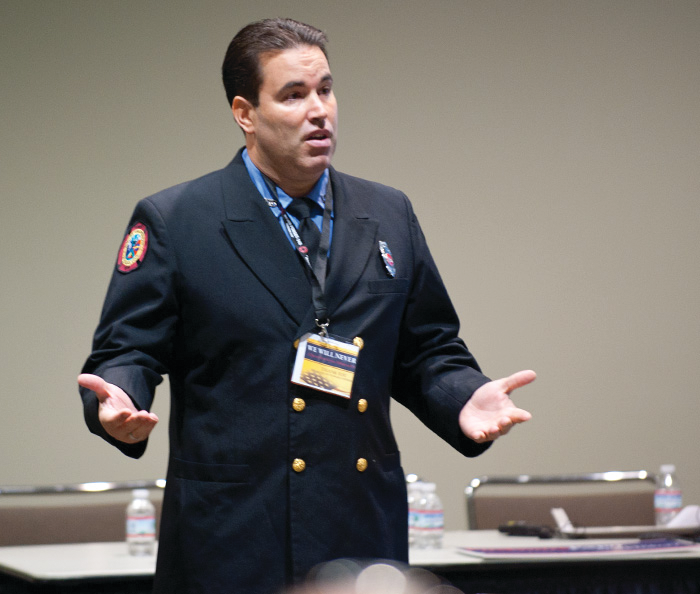 Burton, S.C. Firefighter/Paramedic Daniel Byrne addresses Firehouse Expo attendees about the best ways to create a successful fire prevention program.