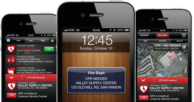 Screen shots of the San Ramon Valley Fire Protection District EMS App in action.