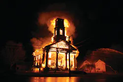 The fire rages 25 minutes after receipt of the call. The fire rages 25 minutes after receipt of the call.