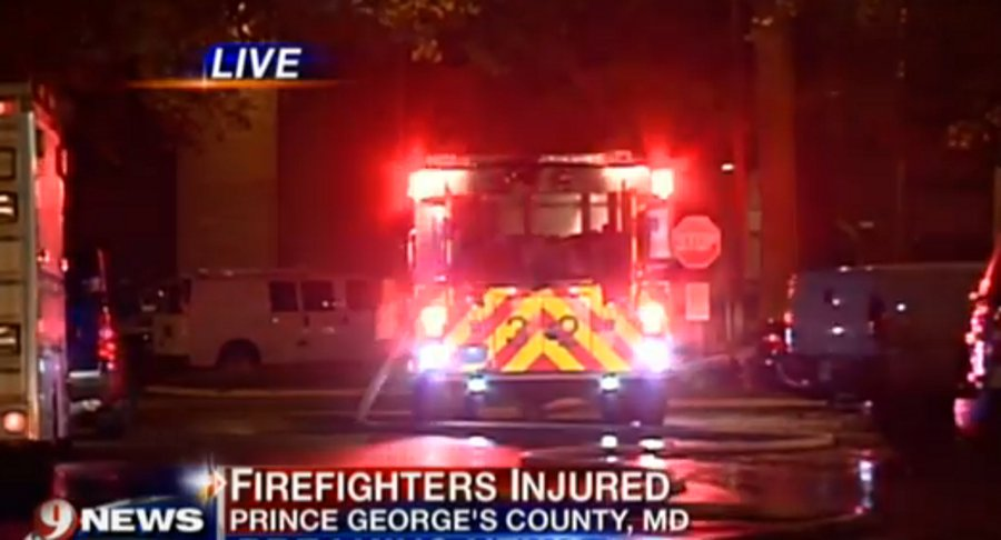 Four firefighters suffered minor burn injuries and a fifth went to the hospital with exhaustion after battling an apartment fire in Temple Hills, Md. on Aug. 30.