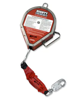 The new Miller MightyLite Leading Edge (LE) Self-Retracting Lifeline (SRL) is designed to protect a worker if a fall occurs that involves going over an edge. The new Miller MightyLite Leading Edge (LE) Self-Retracting Lifeline (SRL) is designed to protect a worker if a fall occurs that involves going over an edge.