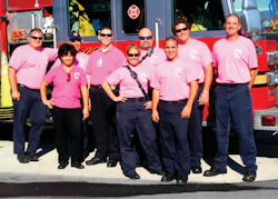 Deltona firefighters wore pink uniform t-shirts while on duty for the entire month of October. Deltona firefighters wore pink uniform t-shirts while on duty for the entire month of October.
