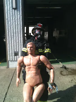 You don't need expensive props or training buildings to create effective training. Using a rescue maniquine in the parking lot of the station, these firefighters train on tactics and fitness. You don't need expensive props or training buildings to create effective training. Using a rescue maniquine in the parking lot of the station, these firefighters train on tactics and fitness.
