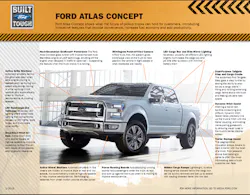 The Ford Atlas Concept design that will feature fuel efficiency and smart technologies. Click on the infographic link in the story to see a more detailed image. The Ford Atlas Concept design that will feature fuel efficiency and smart technologies. Click on the infographic link in the story to see a more detailed image.