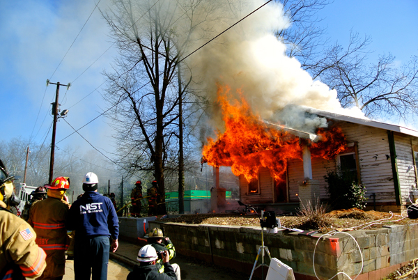 This house is equipped with sensors and monitors to determine the impact of firefighting techniques.