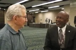 Louis Amabili (left) talks with U.S. Fire Administrator Ernie Mitchell Wednesday morning at CFSI. Louis Amabili (left) talks with U.S. Fire Administrator Ernie Mitchell Wednesday morning at CFSI.