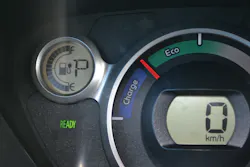 The instrument panel of this i-MiEV electric vehicle indicates that it is in the 'ready' mode, is powered up, and can be operated and driven. Once the ignition is turned off, the ready light will go out, the red needle will drop, and the speedometer and battery-level displays will go out. The instrument panel of this i-MiEV electric vehicle indicates that it is in the 'ready' mode, is powered up, and can be operated and driven. Once the ignition is turned off, the ready light will go out, the red needle will drop, and the speedometer and battery-level displays will go out.