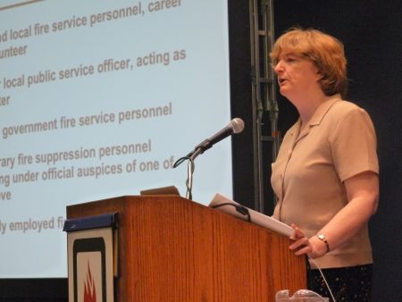 Rita Fahy delivers the news on firefighter deaths Tuesday morning in Chicago.