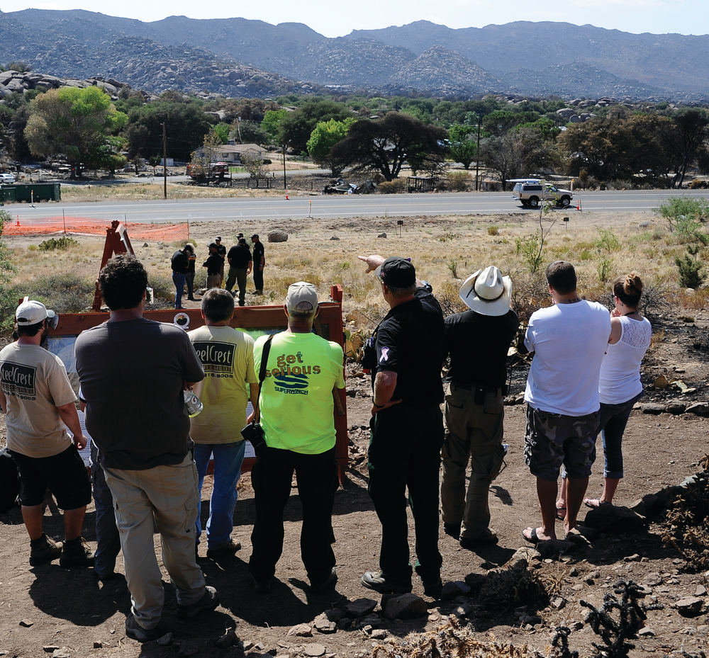 A flagpole has been placed at the Arizona site where 19 firefighters died. The site can be seen from an overlook adjacent to Highway 89 in Yarnell that has been named the Granite Mountain Hotshots Memorial Overlook.