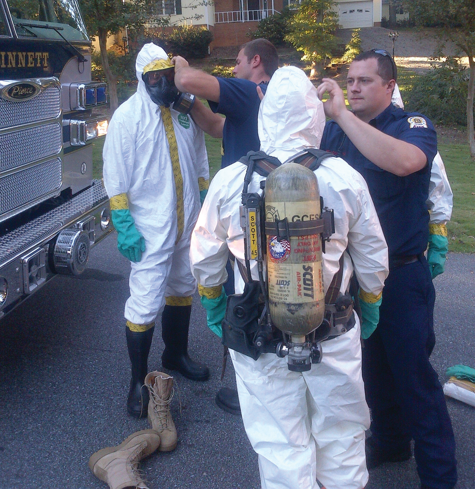 Both police hazardous device technicians and fire hazardous materials technicians went down range in appropriate PPE and evaluated the substance.
