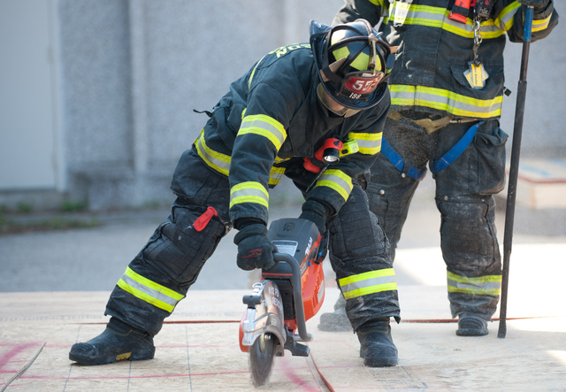 Training on ventilation efforts while using playwood or OSB as seen here will teach saw handling techniques. For your next drill, add tar paper and shingles for more realistic and effective training.