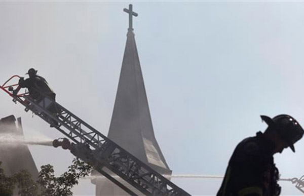 Operations at a church in South Boston on Wednesday.