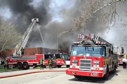 Chicago, IL: April 29, 2013- - A defensive attack was made on a fully involved one-story commercial building with a bowstring truss roof. Tower Ladders 34 and 37 and Squad 5A were set up. It took about two hours to control the 3-11 alarm fire. Chicago, IL: April 29, 2013- - A defensive attack was made on a fully involved one-story commercial building with a bowstring truss roof. Tower Ladders 34 and 37 and Squad 5A were set up. It took about two hours to control the 3-11 alarm fire.