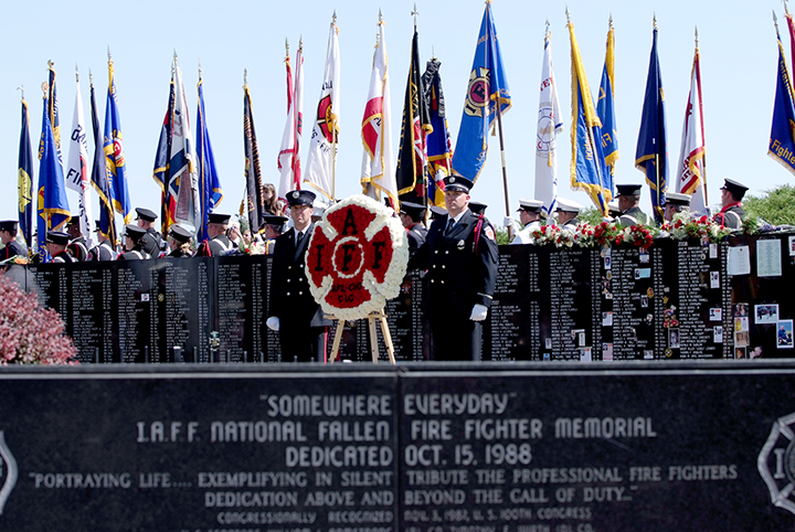 The fallen fire fighter memorial in Colorado Springs was decorated with flowers and flags.