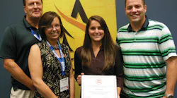 The Fire Apparatus Manufacturers' Association (FAMA) has awarded its 2013 Phillip L. Turner Fire Protection Scholarship to University of Maryland student Maria Theodori, holding certificate. Theodori, a senior majoring in fire protection engineering, received a $5,000 scholarship in recognition of her academic achievement and commitment to the fire service. In addition to her academics, Theodori is president of the university's Society of Fire Protection Engineers Student Chapter. Last summer, she interned in Greece with the Forest Research Institute of Athens to research wildfires and how to decrease home vulnerability on the wildland/urban interface. The award is given annually by FAMA and has been sponsored since 2009 by FAMA member Akron Brass Co. With Theodori are Akron Brass representatives Tim Van Fleet, left, and Dave Durstine, accompanied by Tammy Laridaen of the FAMA Education Committee. The Fire Apparatus Manufacturers' Association (FAMA) has awarded its 2013 Phillip L. Turner Fire Protection Scholarship to University of Maryland student Maria Theodori, holding certificate. Theodori, a senior majoring in fire protection engineering, received a $5,000 scholarship in recognition of her academic achievement and commitment to the fire service. In addition to her academics, Theodori is president of the university's Society of Fire Protection Engineers Student Chapter. Last summer, she interned in Greece with the Forest Research Institute of Athens to research wildfires and how to decrease home vulnerability on the wildland/urban interface. The award is given annually by FAMA and has been sponsored since 2009 by FAMA member Akron Brass Co. With Theodori are Akron Brass representatives Tim Van Fleet, left, and Dave Durstine, accompanied by Tammy Laridaen of the FAMA Education Committee.