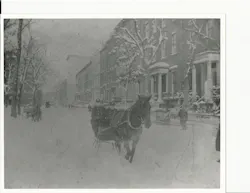 FDNY battalion chief and driver use a sleigh to respond after a snow storm. FDNY battalion chief and driver use a sleigh to respond after a snow storm.