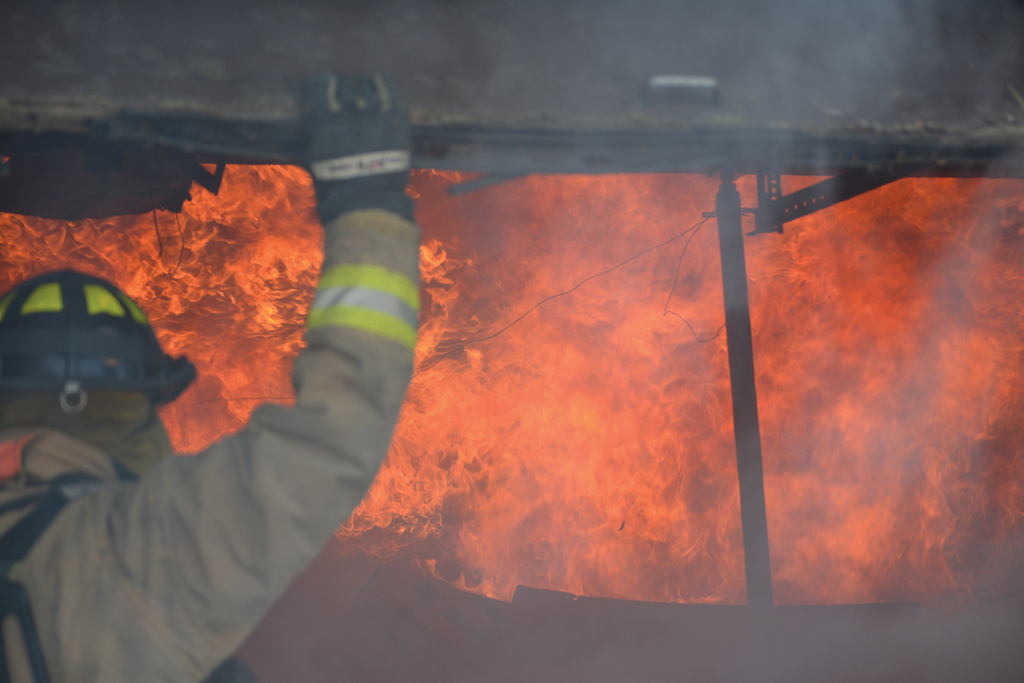 The burn crib prior to crew entry. The area did not look like this when crew members made entry. This is Alpha side of house.