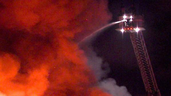 Cleveland firefighters tackle blaze.