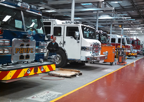 Apparatus are lined up in the final stages of assembly at Pierce's Appleton, Wis., factory. Members of the media were invited to tour the factory and view a brand new cab and chassis.