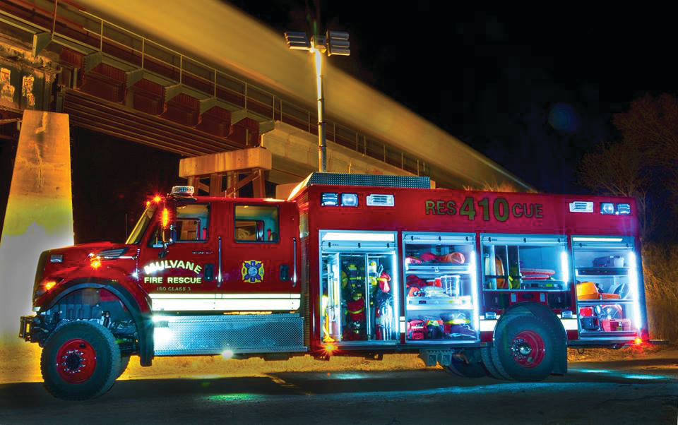 Each of the cabinets is illuminated with LED lights and a Will-Burt light tower on top provides scene lighting.