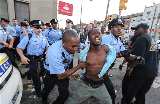 Two arrests were made during a heated protest at a Philadelphia firehouse.