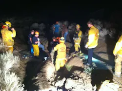 Crews from San Bernardino County Fire Department work to rescue the horse. Crews from San Bernardino County Fire Department work to rescue the horse.