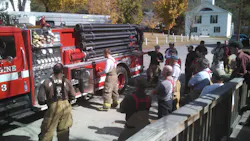 With eight apparatus from five towns lined up around the town common, it seemed only natural to host a 'show and tell' discussion having firefighters talk about their rigs and the stuff they carry on them. With eight apparatus from five towns lined up around the town common, it seemed only natural to host a 'show and tell' discussion having firefighters talk about their rigs and the stuff they carry on them.