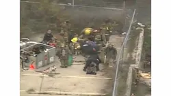 Firefighters and medics tend to the injured firefighters in Detroit Wednesday morning. Firefighters and medics tend to the injured firefighters in Detroit Wednesday morning.