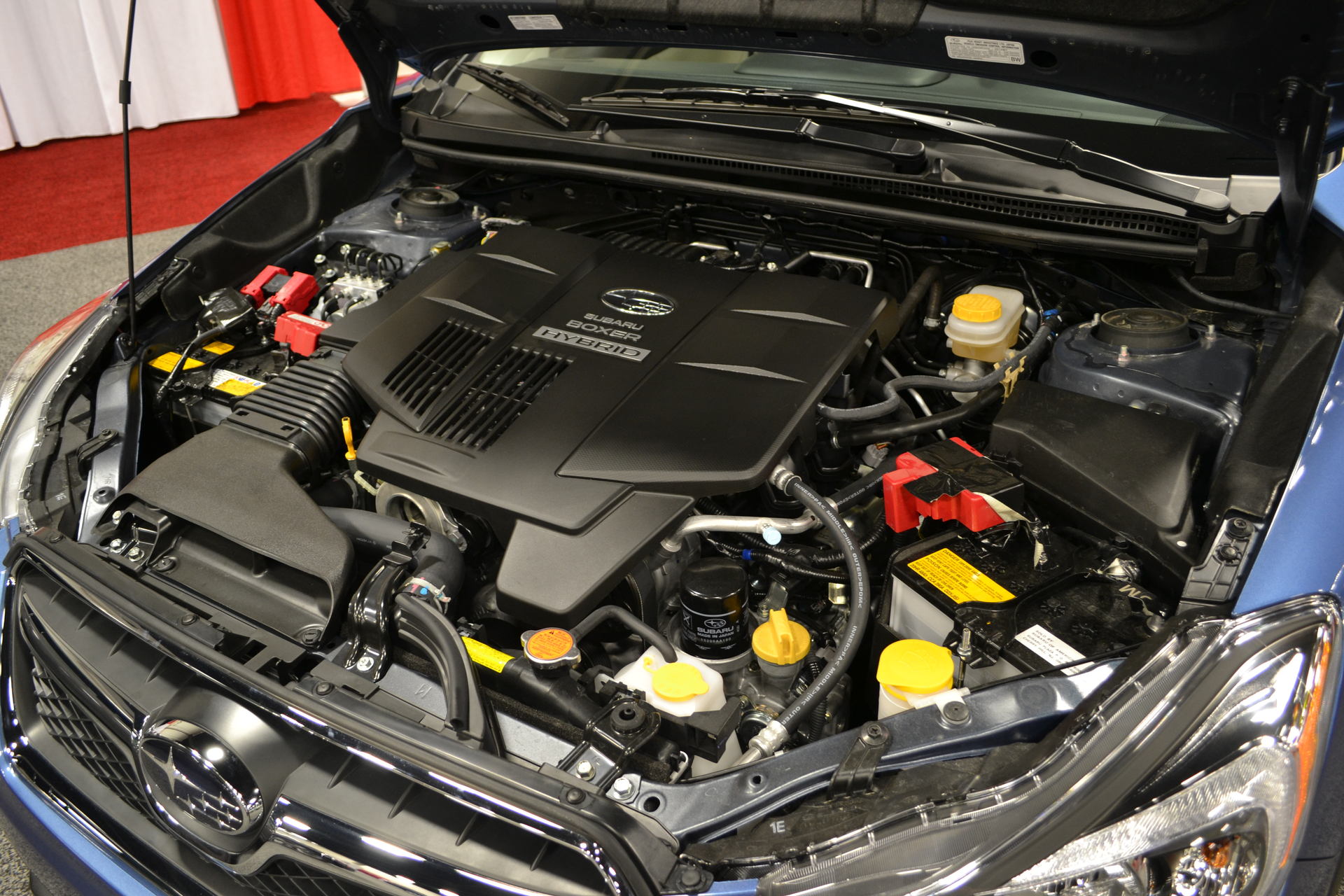 Photo 1. The Subaru XV CrossTrek hybrid has two 12-volt batteries under the hood because it has an engine Auto Stop/Start feature.