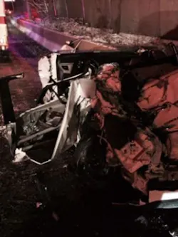 A truck struck two EMTs and this car along I-495. A truck struck two EMTs and this car along I-495.