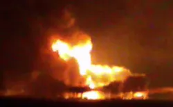 This frame grab of a video from the news station Noticias Ciudad del Carmen shows a fire burning at an oil platform in the Gulf of Mexico along the Mexican coast before sunrise on Wednesday, April 1, 2015. The fire broke out overnight at the Abkatun Permanente platform, located in the Campeche Sound, near the coast of the Mexican states of Campeche and Tabasco. This frame grab of a video from the news station Noticias Ciudad del Carmen shows a fire burning at an oil platform in the Gulf of Mexico along the Mexican coast before sunrise on Wednesday, April 1, 2015. The fire broke out overnight at the Abkatun Permanente platform, located in the Campeche Sound, near the coast of the Mexican states of Campeche and Tabasco.