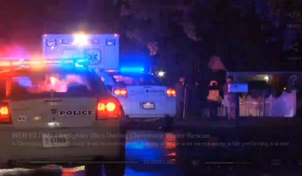The scene where a Claremore firefighter drowned early Sunday morning.